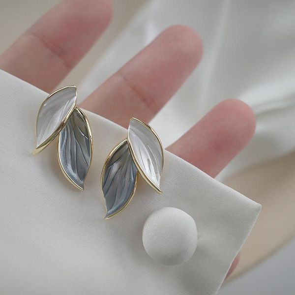

dangle & chandelier aensoa 2021 trendy elegant enamel leaves small drop earrings for women cute shiny luxury leaf painting wedding jewelry, Silver