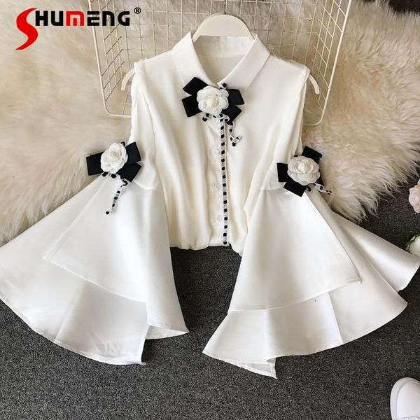 

women's blouses & shirts chic off-the-shoulder for women 2021 spring fashion crop loose long sleeve embroidery solid woman shirt clothe, White