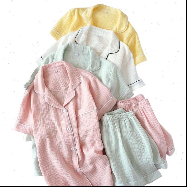 

summer ladeis sweet candy color womens sleepwears gauze cotton solid pajamas set short sleeve pants women cute homewear casual wear, Black;red
