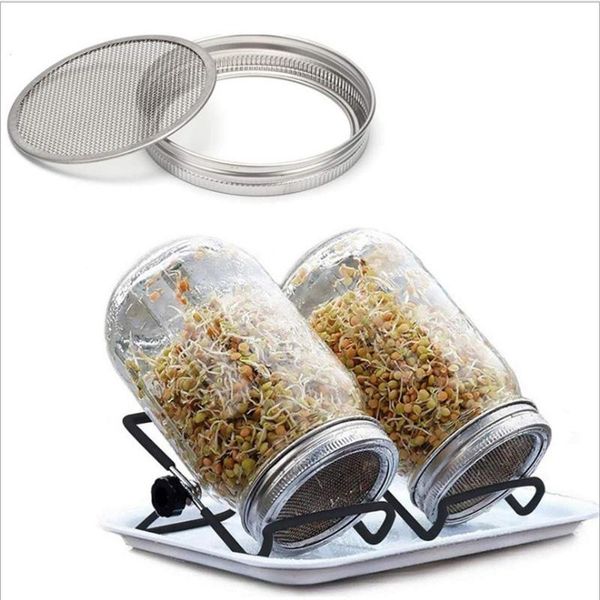 

kitchen storage & organization ordinary mouth glass mason jar, 2pcs can, with stainless steel 304 germinating lid strainer