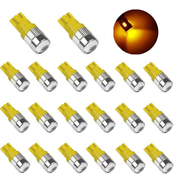 

20pcs yellow t10 w5w 5630 6smd 12v led bulbs for car license plate light interior lights reading light trunk light bulb