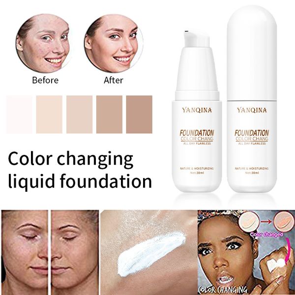 YANQINA Brighten Fondotinta liquido Cambia colore Liscio Sottile Idratante Trucco viso Base crema correttore naturale