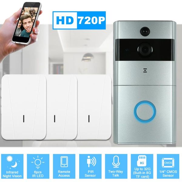 

door access control 1*720p wifi visual intercom phone+3*wireless doorbell remote fingerprint