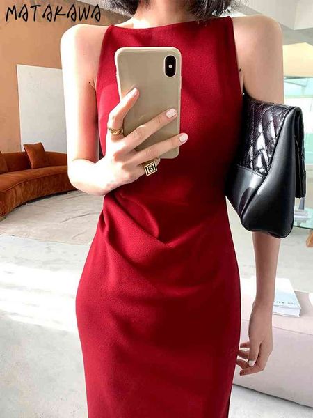 

matakawa solid strap dress spring and summer slash neck robe slim spaghetti strap maxi dresses for women 210513, Black;gray