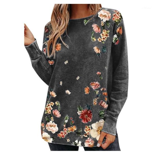 

women's t-shirt flower print shirt for women plus size loose tee long sleeve casual t-shirts streetwear harajuku o neck fashion 2021 #, White