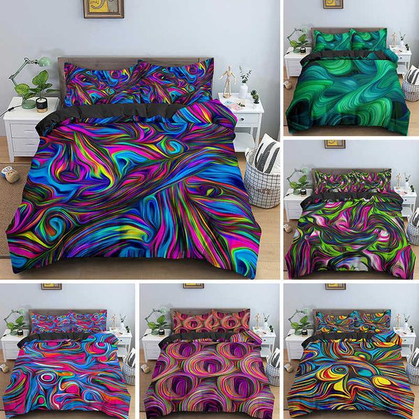 Abstrato 3D impressão psicadélico conjunto de cama de edredão capa fronha de roupa de cama home têxteis 210615