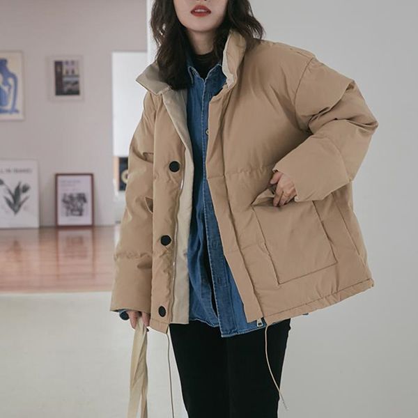 

winter jacket women ol cotton-padded stand collar thicken warm coat bread clothes outwear parkas 210421, Black