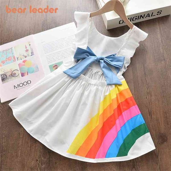 Regenbogen Mädchen Kleid Party Prinzessin Casual Kinder Kleidung Bogen Kinder Vestidos für 3-7T 210429