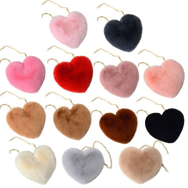 

heart hairy mini shoulder bags furry plush messenger handbag for women h8wd waist