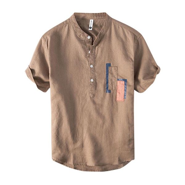 

men's t-shirts solid color pullover t shirt for men short sleeve cotton linen japanese fashion thin summer male stand collar tees, White;black