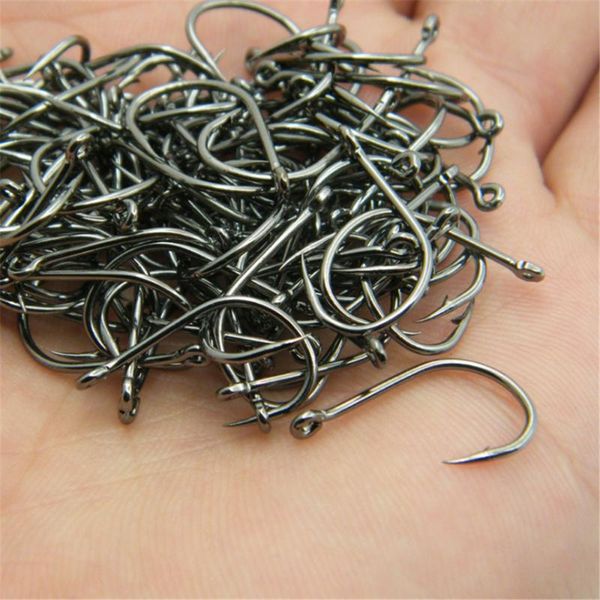 

100pcs/box high carbon steel fishing hooks barbed 3#-12# series worm pond bait holder jig hole accessories