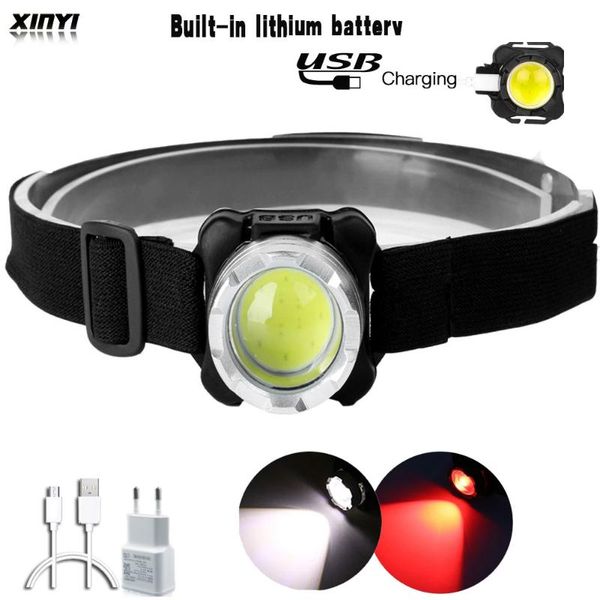 

8000llm headlamp usb rechargeable headlight cob led head light with built-in battery waterproof lamp white red lighting headlamps
