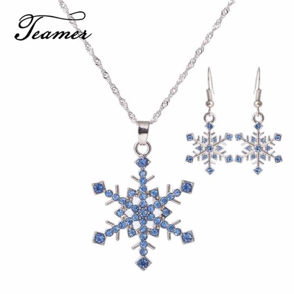 

earrings & necklace teamer blue green snow flower crystal and dangle sets jewelry set for lover christmas 2021 gifts, Silver