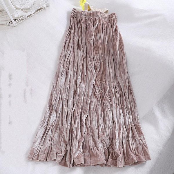 

skirts 2021 springtwo layer women suede skirt long pleated womens saias midi faldas vintage, Black