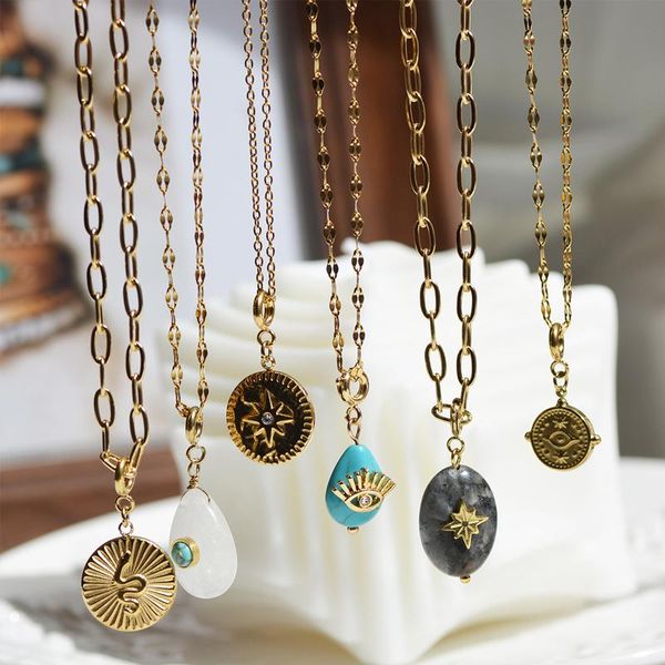 

pendant necklaces stainless steel natural stone charm for diy necklace, Silver