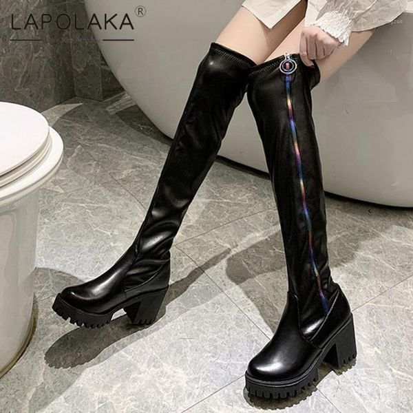 

boots lapolaka 2021 warm plush dropship women shoes platform skidproof comfy trendy thigh high boot lady1, Black