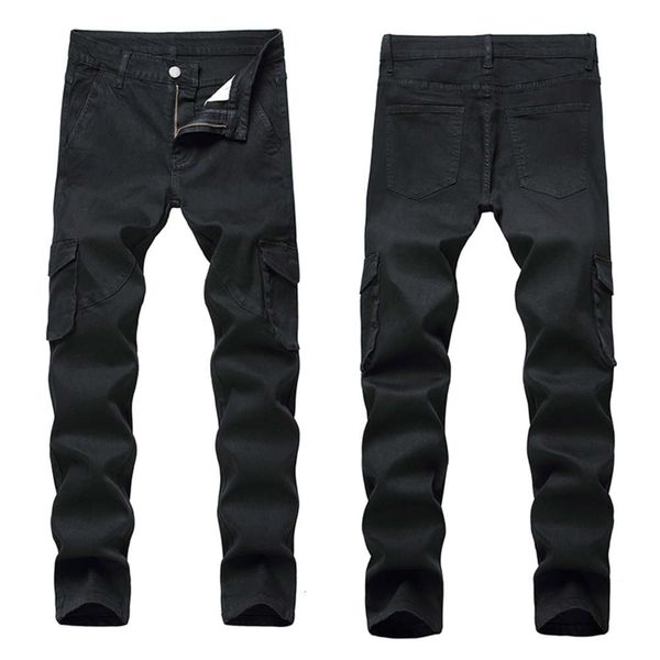 

multi-pocket jeans black fashion men new style denim broek casual, Blue