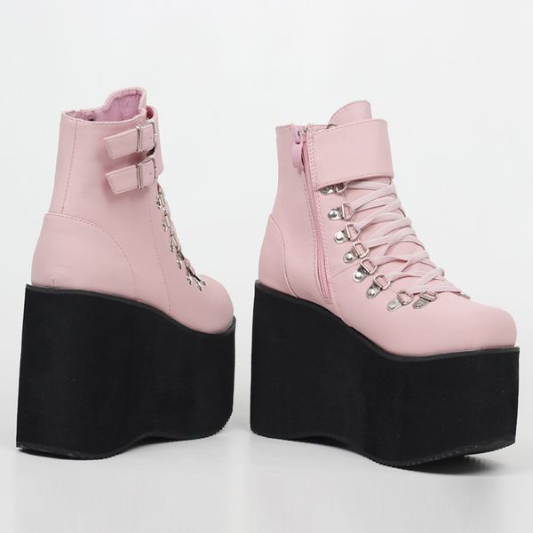 11 cm Yüksek Topuk Unisexs Lolita Punk Moda Gotik Creepers Ayakkabı Cadılar Bayramı Kostümleri Steampunk Ayak Bileği Çizmeler Boyutu5-15