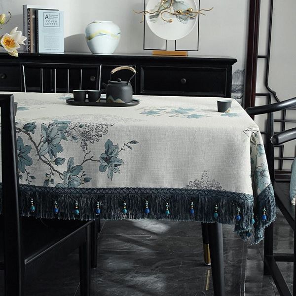 

chinese stylish table cloth rectangular dining tassel plant square tea cover party event soft fabric home wedding decor