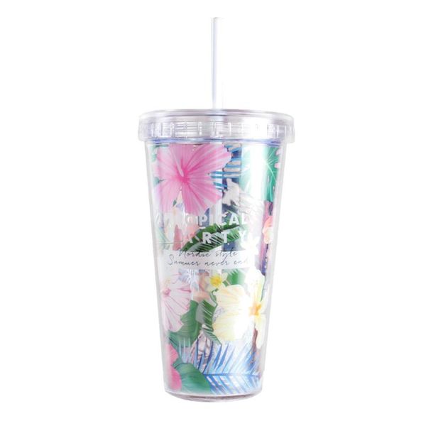 

cups & saucers 1pc summer sucker water cup plastic drinking straw bottle portable drink container for home (flower