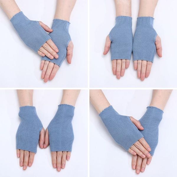 

sports gloves accessories winter solid color thicken soft mittens arm warmers fingerless long knitted, Black