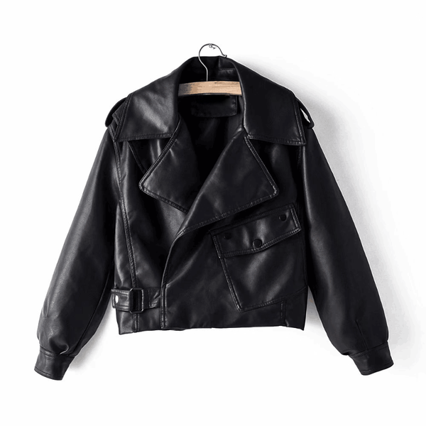 

women's leather & faux women spring autumn black jackets zipper basic coat turn-down collar motor biker jacket motorcycle pu loose