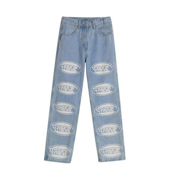 

women's jeans summer thin straight wide-leg womens printing light blue 2021 fashion trend loose plus size pants fall trousers -40