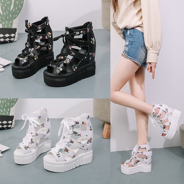 

2021 summer roman sandals women's high heel color matching cross strap sho 12cm super slope fish mouth
