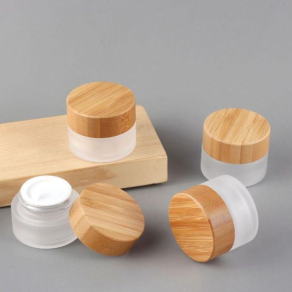 

storage bottles & jars printing engraving custom logo cosmetic 5ml 15ml 30ml 50ml 100ml clear frosted glass jar with bamboo wood lid for bod