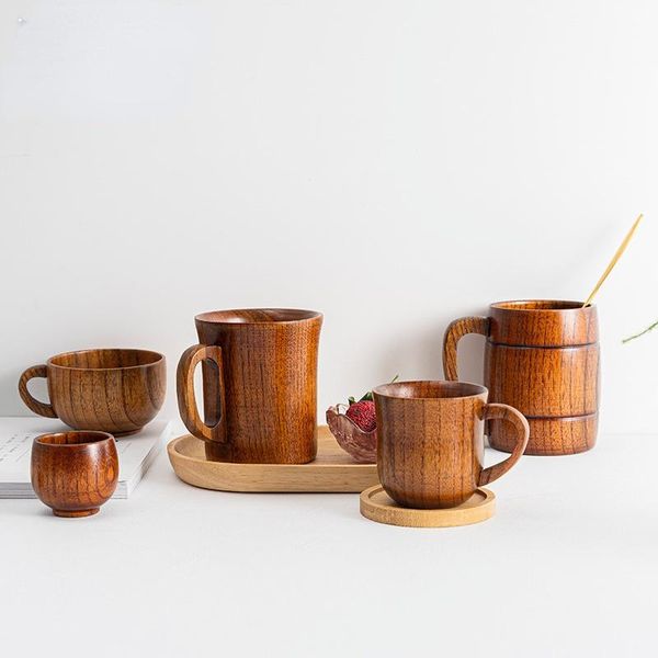 

mugs jujube wood handle cup household wooden pot belly japanese milk old lacquer mug