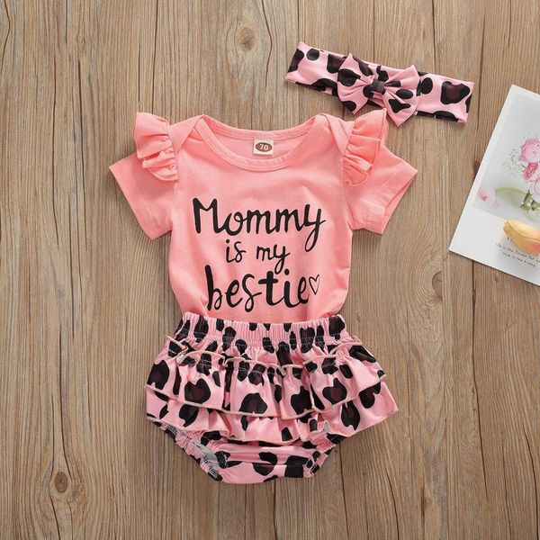 

clothing sets summer baby toddler girls short sleeve letter print romper ruffled shorts headband 3pcs outfit for 0-24months, White