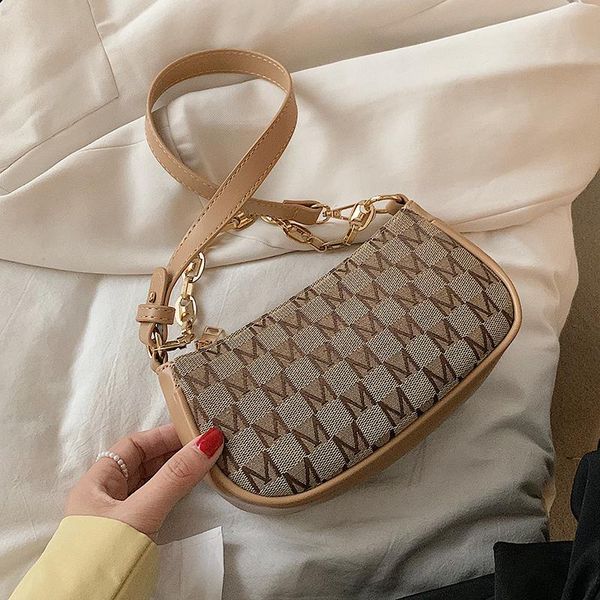 

school bags retro letter pu leather armpit baguette crossbody bag for women 2021 chain shoulder handbags and purses female travel designer