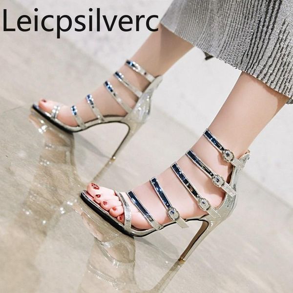 

sandals womens high heels spring and summer gold silver zipper fine heel open toe roman shoes plus size 34-48, Black