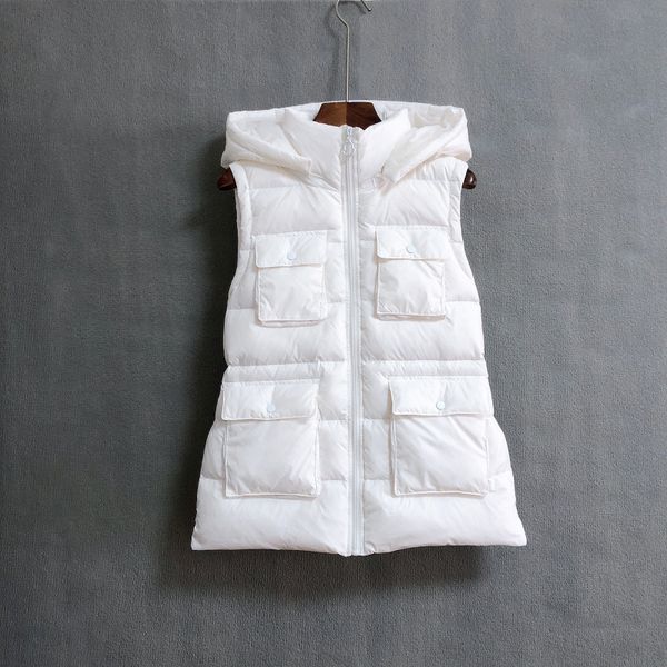 

autumn and winter new down vest womens sleeveless slim fit down vest hooded waistcoat tight waist 90 white duck down coat thin, Black