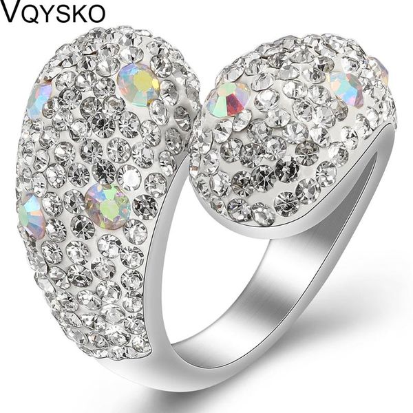 

cluster rings fashion 316l stainless steel jewelry with crystal rhinestones accessories studded finger for women party gift, Golden;silver