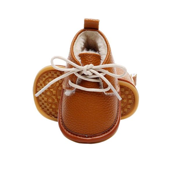 

first walkers baby lace up crib shoes 2021 fashion winter warm solid color cozy fur lining booties non-slip soft sole infant prewalkers