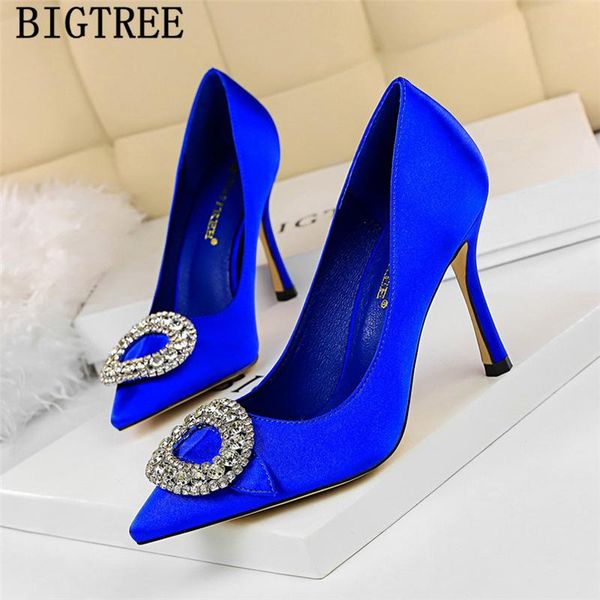 

bigtree shoes rhinestone heels wedding bride ladies pumps pointed toe high dress women fetish, Black
