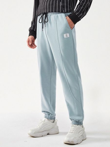 

men slant pocket drawstring waist sweatpants v2wx#, Black