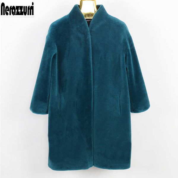

nerazzurri real fur coat female medium plus size shearling sheep fur jacket 5xl 6xl 7xl drop shoulder warm lamb wool natural fur t191118, Black