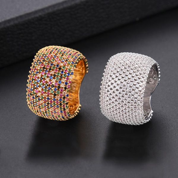 

wedding rings kellybola luxury dubai wide surface cubic zirconia women engagement ring finger anillos mujer, Slivery;golden