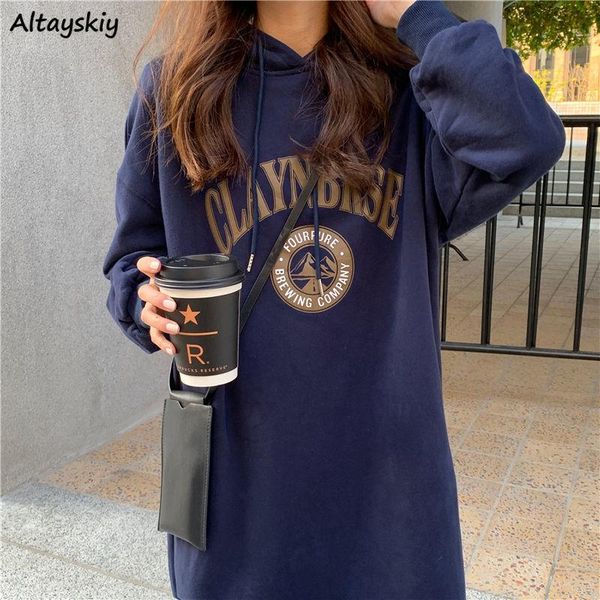 

casual dresses long sleeve women printed loose students high street hooded warm thicken soft vestidos mujer korean fashion style, Black;gray