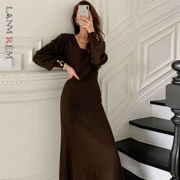 

spring autumn dresses for women all-match v-neck thickened velvet core-spun yarn slimming knitted long dress 2d1286 210507, Black;gray