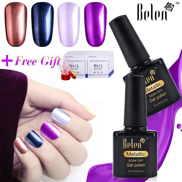 

belen 7pcs/lot 10ml*4pcs metallic mirror effect gel polish+coat+basic coat 10pcs nails remover wraps diy set varnish1, Red;pink