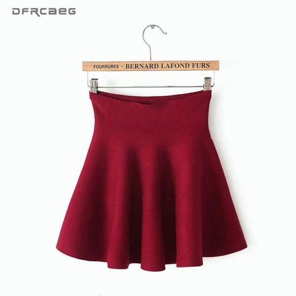

skirts elastic waist knitted mini skirt women 2021 autumn winter casual ladies pleated knit skater female all-match saia, Black