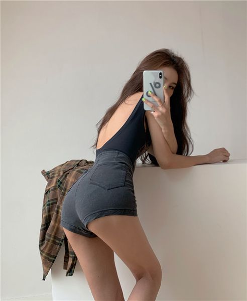 

women's shorts denim tight new summer high waist wear thin wide leg pants, hip pants, White;black