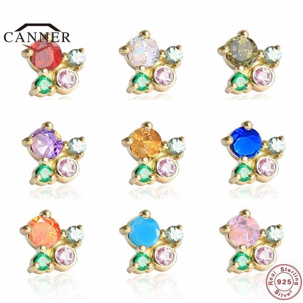

stud canner small colorful zircon real 925 sterling silver earrings for women piercing cartilage earring fine jewelry girls gift, Golden;silver