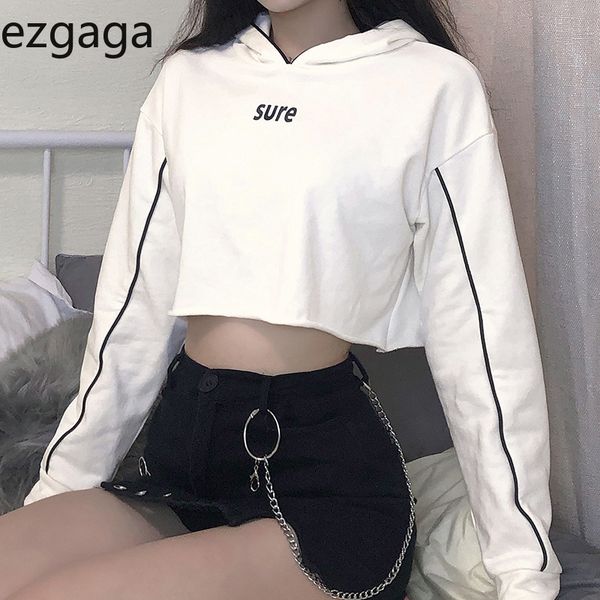 

ezgaga casual hoodies women autumn all-match long sleeve sweatshirt letter print loose tracksuit pullover ladies streetwear 210430, Black
