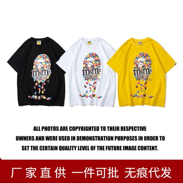 

tide brand co branded rainbow bean t-shirt for men and women couples summer street fashion youth short sleeve, White;black