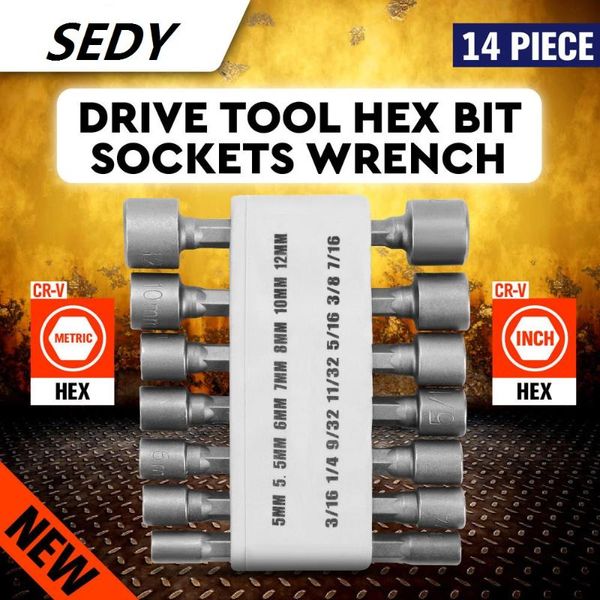

hand tools 2021sedy 14pcs adapter drill bit 1/4'' hex socket magnetic power nut driver set for drills steel shank magnet hold