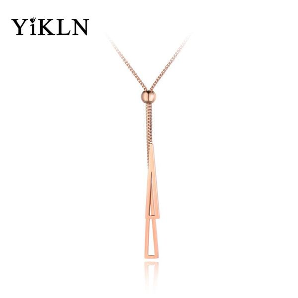 

yikln trendy double triangle stainless steel women box chain necklace jewelry rose gold adjustable choker necklaces yn19049 chains, Silver